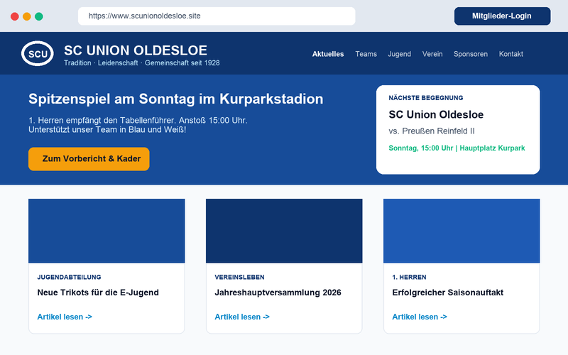 SC Union Oldesloe - Digitale Vereinswebsite mit System